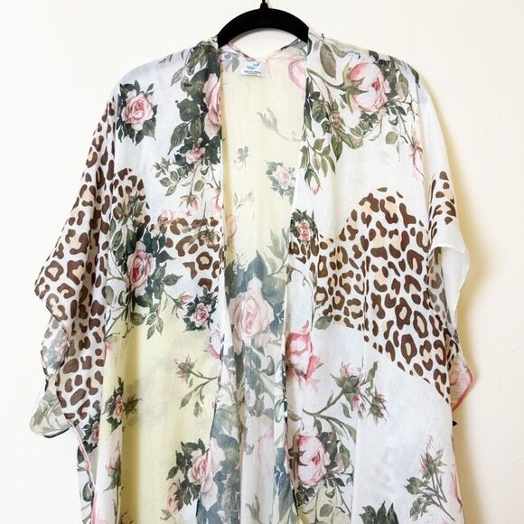 Save The Ocean Lightweight Floral Animal Print Cardigan Kimono Cover Up NWOT - Picture 4 of 9